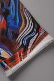 Coffee Sexy Print Patchwork V Neck Long Sleeve Two Pieces