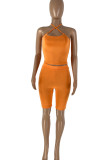 Red Casual Solid Patchwork Halter Sleeveless Two Pieces