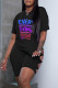 Black Casual Print Patchwork O Neck Short Sleeve Two Pieces