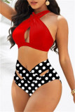 Black Orange Fashion Sexy Print Hollowed Out Patchwork Backless Swimwears (With Paddings)