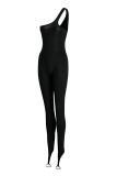 Pink Sexy Solid Hollowed Out One Shoulder Skinny Jumpsuits