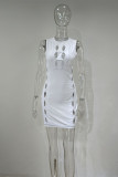 Green Fashion Sexy Solid Hollowed Out O Neck Sleeveless Dress