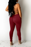 Yellow Sexy Solid Patchwork Halter Skinny Jumpsuits