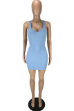Pink Sexy Solid Basic U Neck Vest Dress