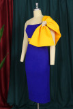 Blue Fashion Sexy Solid Patchwork With Bow One Shoulder Evening Dress