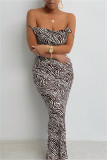 Zebra Fashion Sexy Print Backless Spaghetti Strap Long Dress