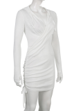 White Sexy Solid Hollowed Out Hooded Collar Pencil Skirt Dresses
