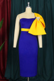 Blue Fashion Sexy Solid Patchwork With Bow One Shoulder Evening Dress