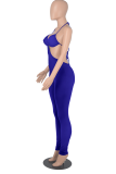 Yellow Sexy Solid Patchwork Halter Skinny Jumpsuits