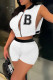 White Fashion Casual Letter Print Patchwork Zipper Collar Sleeveless Two Pieces