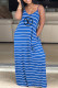 Blue Fashion Print Letter Spaghetti Strap A Line Dresses