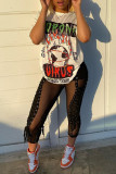 White Fashion Casual Print Basic O Neck T-Shirts
