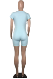 Blue Sexy Solid Hollowed Out U Neck Skinny Rompers