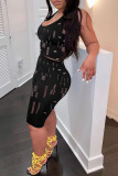 Red Sexy Casual Solid Ripped Hollowed Out U Neck Sleeveless Two Pieces