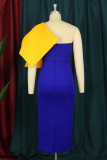 Blue Fashion Sexy Solid Patchwork With Bow One Shoulder Evening Dress