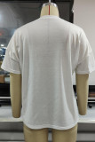 White Fashion Casual Print Basic O Neck T-Shirts