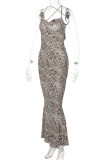 Zebra Fashion Sexy Print Backless Spaghetti Strap Long Dress