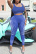 Blue Fashion Casual Sportswear Print Vests Pants U Neck Sleeveless Two Pieces