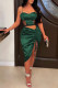 Ink Green Sexy Solid Bandage Hollowed Out Patchwork Draw String See-through Backless Spaghetti Strap Sleeveless Dress