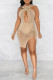 Apricot Sexy Patchwork Hot Drilling Hollowed Out Backless V Neck Sleeveless Dress