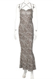 Zebra Fashion Sexy Print Backless Spaghetti Strap Long Dress
