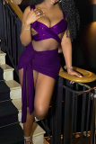 Purple Sexy Solid Patchwork Sleeveless Two Pieces
