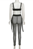 Yellow Fashion Sexy Solid Patchwork See-through Backless Spaghetti Strap Sleeveless Two Pieces