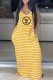 Yellow Fashion Print Letter Spaghetti Strap A Line Dresses