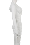 White Sexy Solid Hollowed Out Hooded Collar Pencil Skirt Dresses
