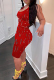 Red Sexy Casual Solid Ripped Hollowed Out U Neck Sleeveless Two Pieces