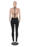 Yellow Sexy Solid Patchwork Halter Skinny Jumpsuits