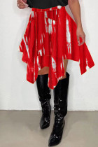 Red Fashion Casual Print Asymmetrical Regular High Waist Skirt