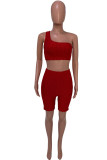 Red Sexy Casual Solid Backless One Shoulder Sleeveless Two Pieces