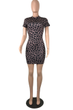 Black Sexy Print Patchwork O Neck Pencil Skirt Dresses