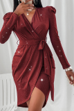 Blue Sexy Solid Patchwork V Neck Waist Skirt Dresses