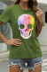 Army Green Fashion Casual Skull Head Print Basic O Neck T-Shirts