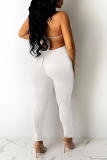 Yellow Sexy Solid Patchwork Halter Skinny Jumpsuits