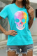 Light Blue Fashion Casual Skull Head Print Basic O Neck T-Shirts