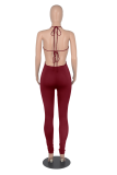 Yellow Sexy Solid Patchwork Halter Skinny Jumpsuits