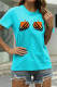 Light Blue Fashion Casual Print Basic O Neck T-Shirts