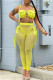 Yellow Fashion Sexy Solid Patchwork See-through Backless Spaghetti Strap Sleeveless Two Pieces