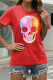 Red Fashion Casual Skull Head Print Basic O Neck T-Shirts