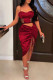 Burgundy Sexy Solid Bandage Hollowed Out Patchwork Draw String See-through Backless Spaghetti Strap Sleeveless Dress