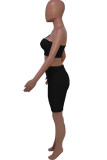 Black Sexy Casual Solid Backless One Shoulder Sleeveless Two Pieces
