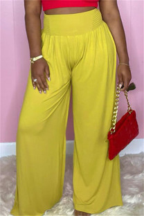 Yellow Fashion Casual Solid Basic Regular High Waist Wide Leg Trousers