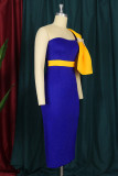 Blue Fashion Sexy Solid Patchwork With Bow One Shoulder Evening Dress