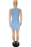 Pink Sexy Solid Basic U Neck Vest Dress