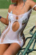 White Fashion Sexy Solid Hollowed Out See-through Spaghetti Strap Sleeveless Dress Dresses