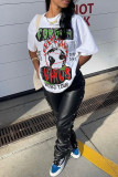 White Fashion Casual Print Basic O Neck T-Shirts