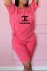 Watermelon Red Fashion Casual Print Letter O Neck Short Sleeve Two Pieces